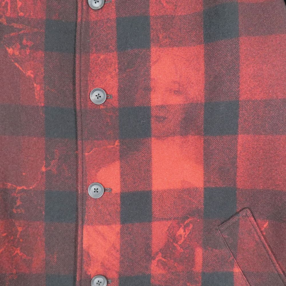 Yohji Yamamoto POUR HOMME 20AW Uchida Suzume Kanji All-Over Print Stand Collar Coat Size 3 Red