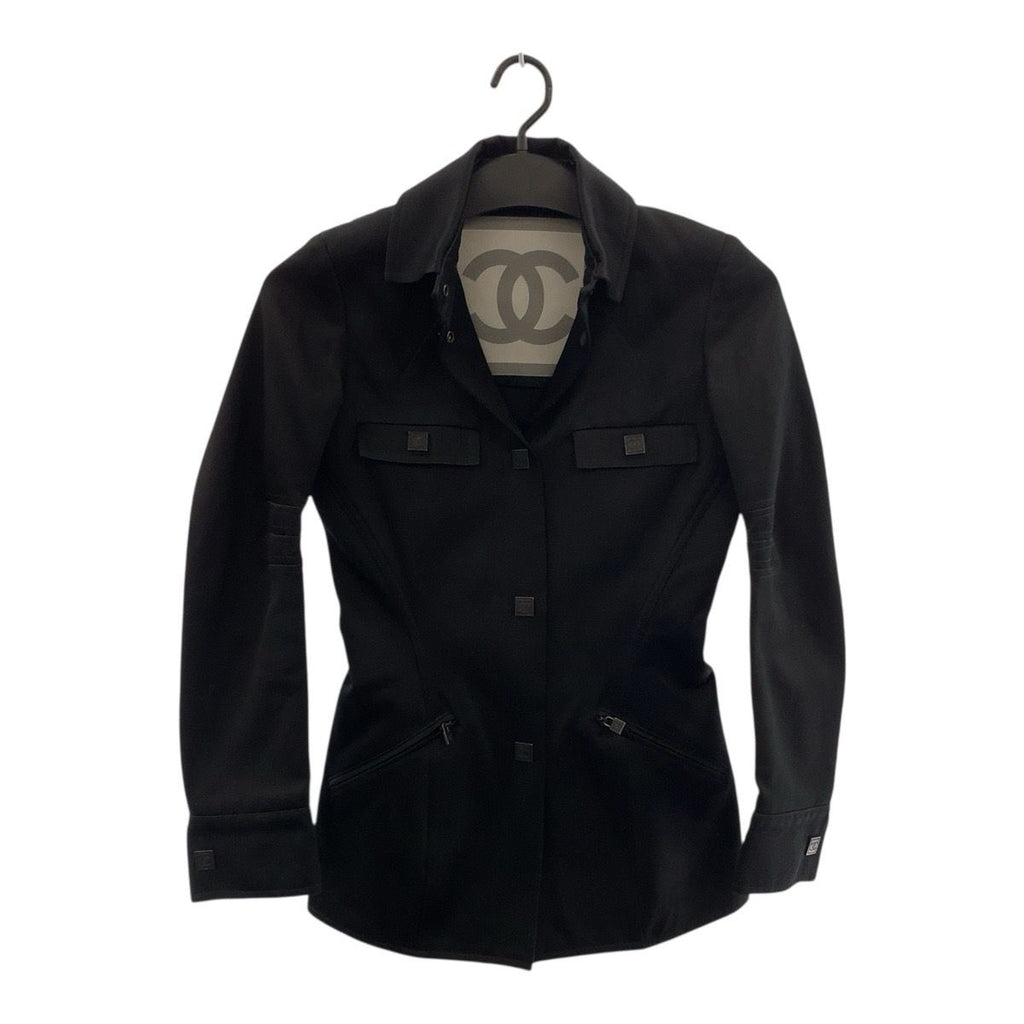 CHANEL Sport Line CC Logo Jacket Black Cotton Silk P29264 Size 34