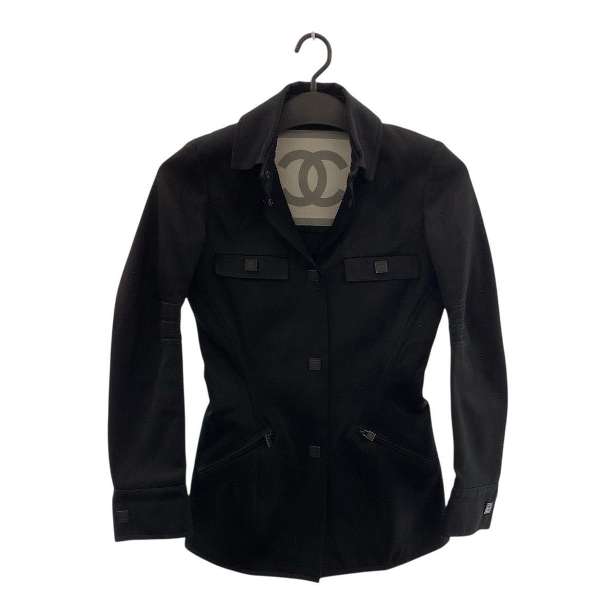 CHANEL Sport Line CC Logo Jacket Black Cotton Silk P29264 Size 34