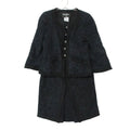 CHANEL Tweed No-Collar Jacket & Front Slit Skirt Setup Coco Mark Button — Jacket 36 / Skirt 38 Dark Navy