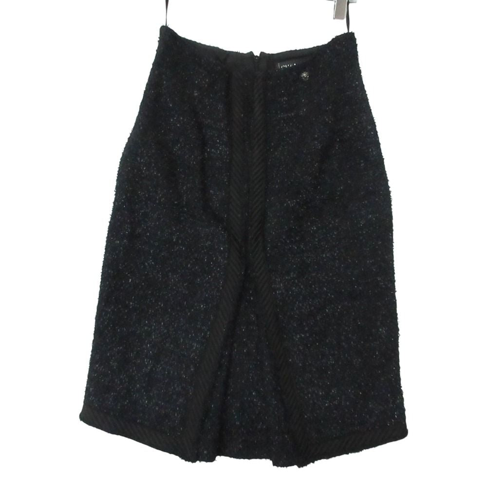 CHANEL Tweed No-Collar Jacket & Front Slit Skirt Setup Coco Mark Button — Jacket 36 / Skirt 38 Dark Navy