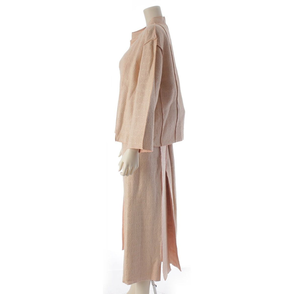 CHANEL Wool Linen Tweed Jacket & Skirt Setup P13219 Size 46 Pink