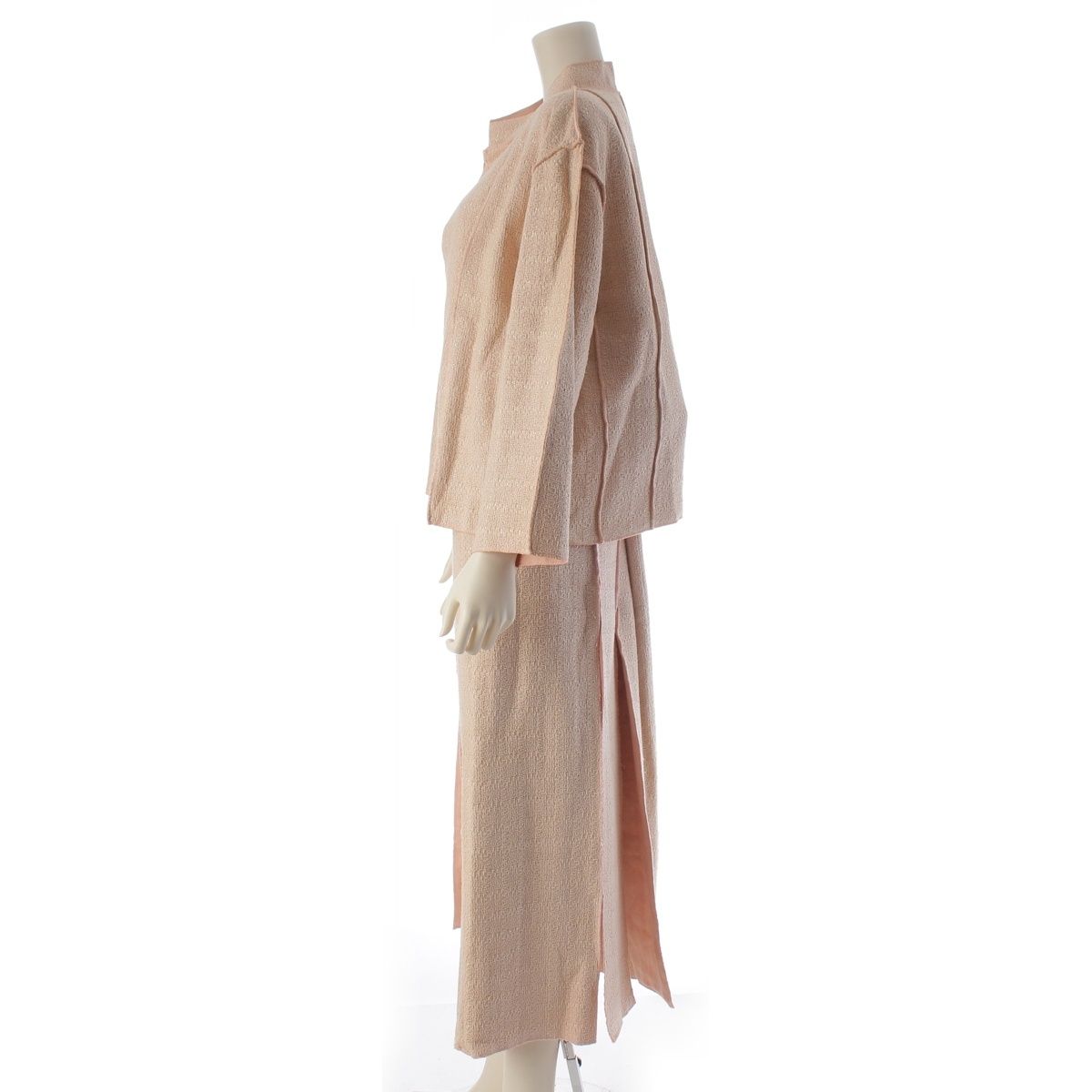CHANEL Wool Linen Tweed Jacket & Skirt Setup P13219 Size 46 Pink