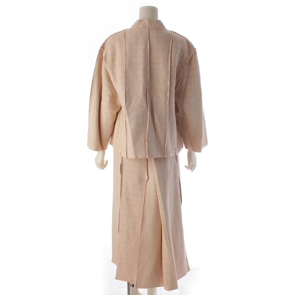 CHANEL Wool Linen Tweed Jacket & Skirt Setup P13219 Size 46 Pink