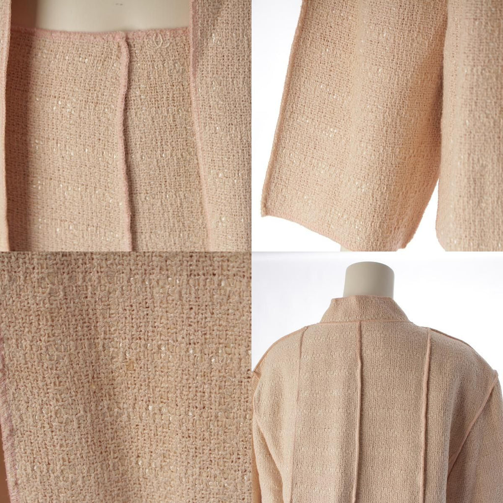 CHANEL Wool Linen Tweed Jacket & Skirt Setup P13219 Size 46 Pink