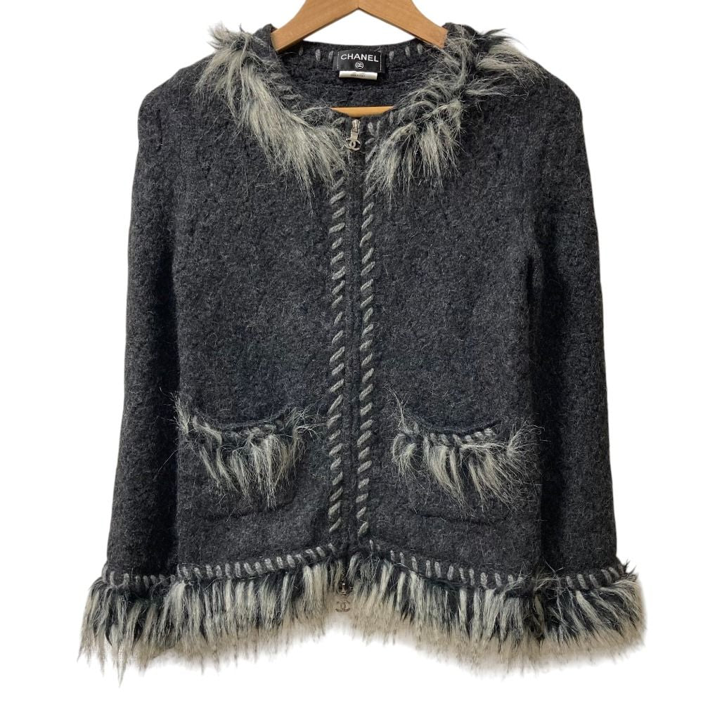 CHANEL Alpaca Cashmere Zip-Up Knit Jacket P39892 Size 36