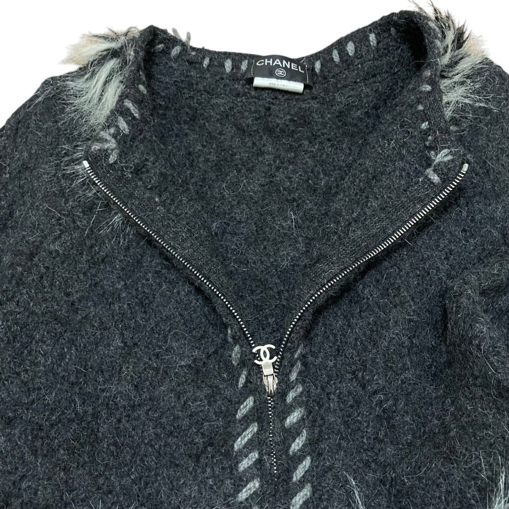 CHANEL Alpaca Cashmere Zip-Up Knit Jacket P39892 Size 36