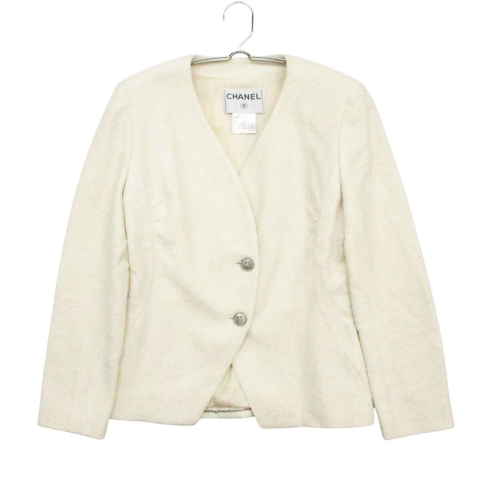 CHANEL 00T Tweed No-Collar Jacket Blazer P15180V08559 Size 36 White — Made in France