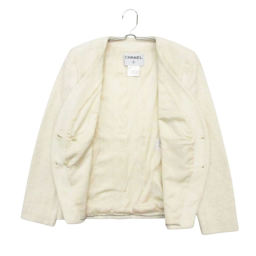CHANEL 00T Tweed No-Collar Jacket Blazer P15180V08559 Size 36 White — Made in France