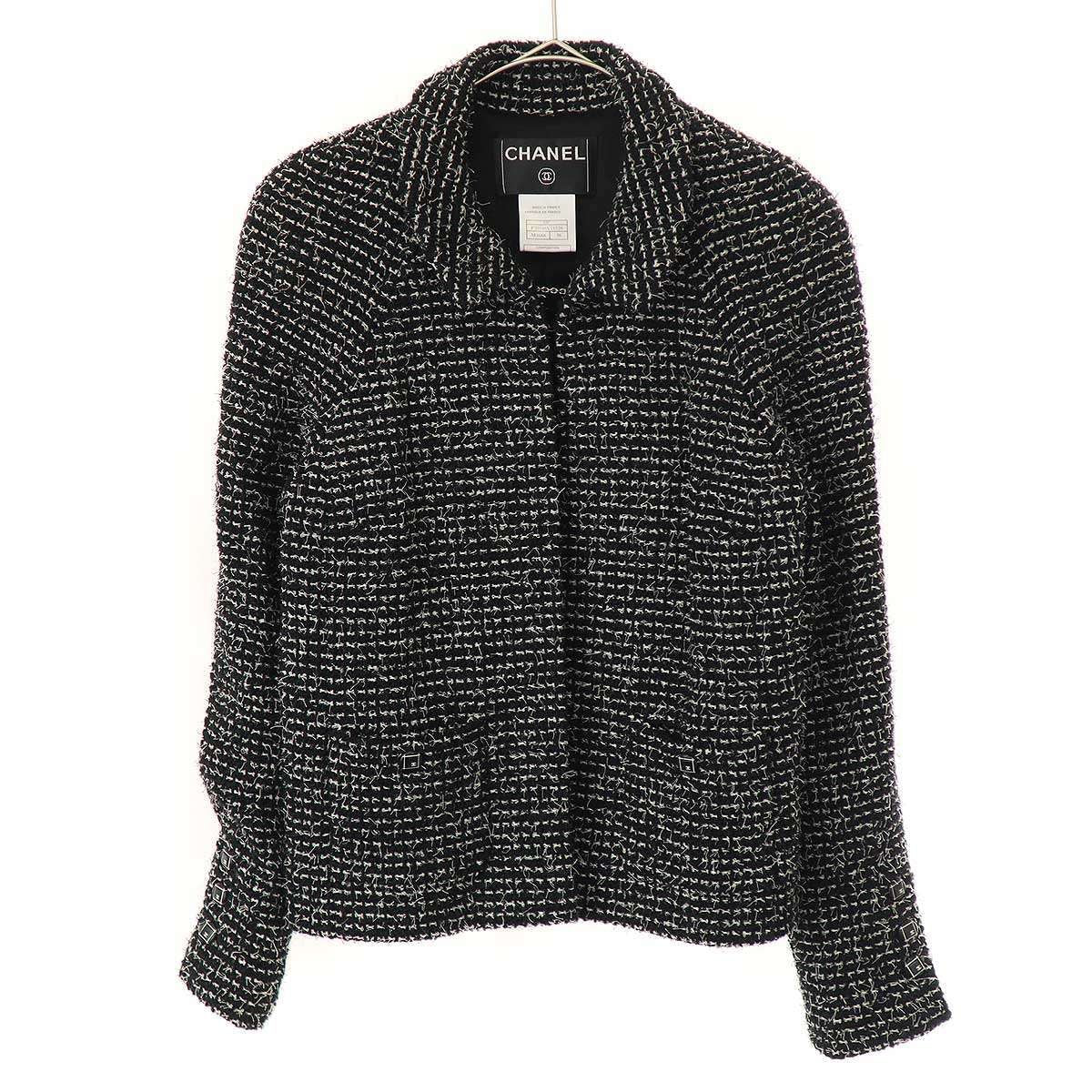 CHANEL 2003C Tweed Jacket Coco Button Black P20548V11528 Size 38