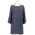 CHANEL 2017 Border Tweed Coat Coco Mark Logo Button Size 36 Navy White — P56027