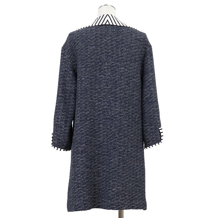 CHANEL 2017 Border Tweed Coat Coco Mark Logo Button Size 36 Navy White — P56027