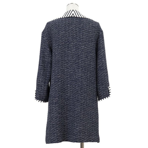 CHANEL 2017 Border Tweed Coat Coco Mark Logo Button Size 36 Navy White — P56027