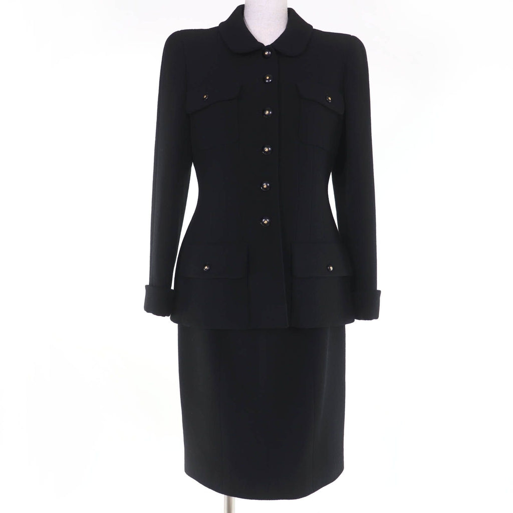 CHANEL Vintage 95A 100% Wool Coco Button Jacket & Skirt Setup Black P05381V03075 Size 40