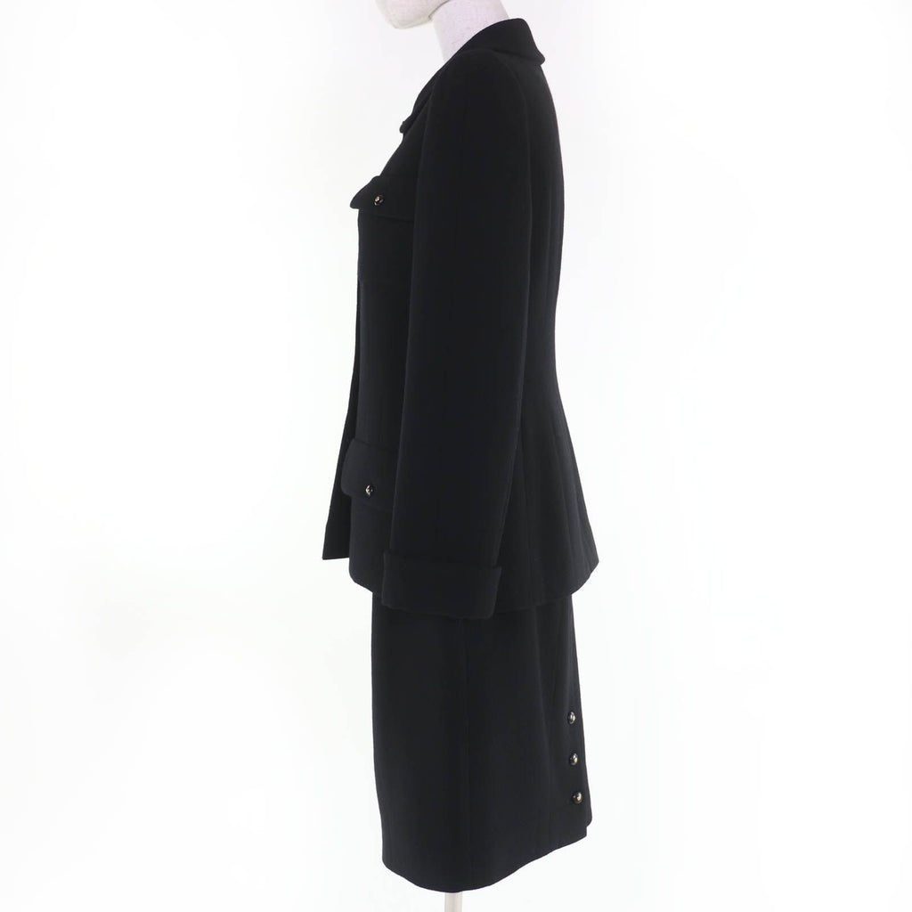 CHANEL Vintage 95A 100% Wool Coco Button Jacket & Skirt Setup Black P05381V03075 Size 40