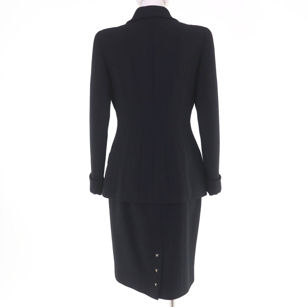 CHANEL Vintage 95A 100% Wool Coco Button Jacket & Skirt Setup Black P05381V03075 Size 40