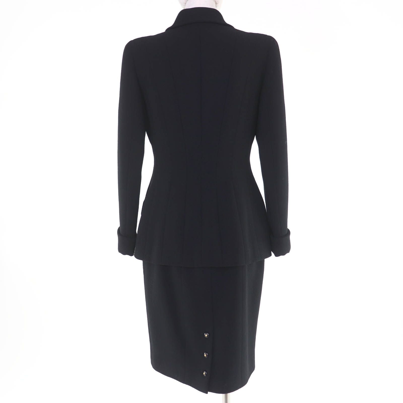 CHANEL Vintage 95A 100% Wool Coco Button Jacket & Skirt Setup Black P05381V03075 Size 40