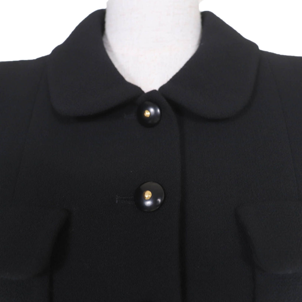 CHANEL Vintage 95A 100% Wool Coco Button Jacket & Skirt Setup Black P05381V03075 Size 40
