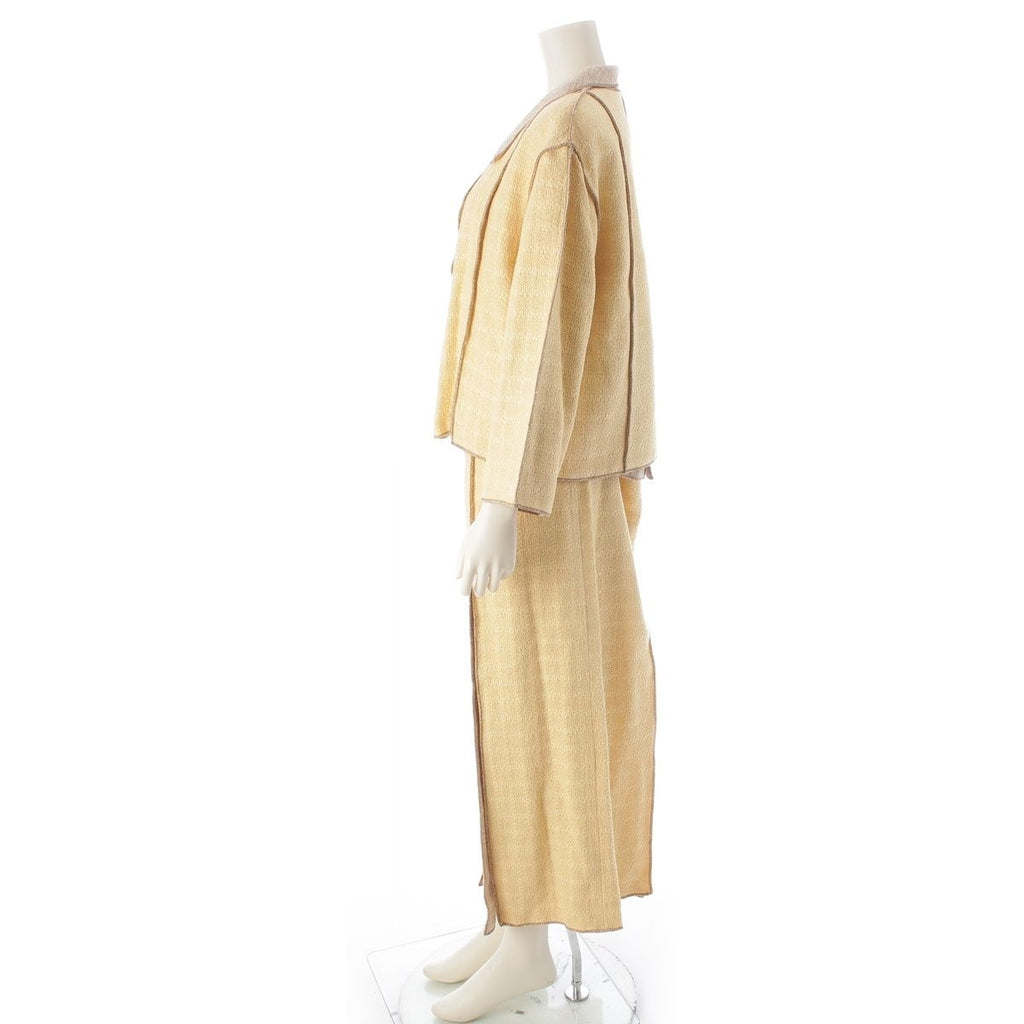 CHANEL Cotton Linen Tweed Jacket Sleeveless Top & Skirt 3-Piece Ensemble Setup P13184 Size 46 Yellow