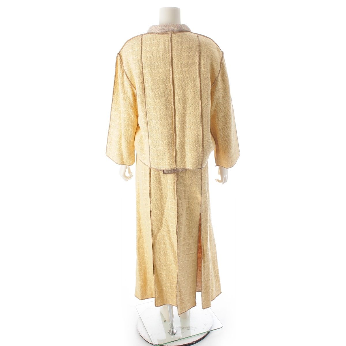 CHANEL Cotton Linen Tweed Jacket Sleeveless Top & Skirt 3-Piece Ensemble Setup P13184 Size 46 Yellow