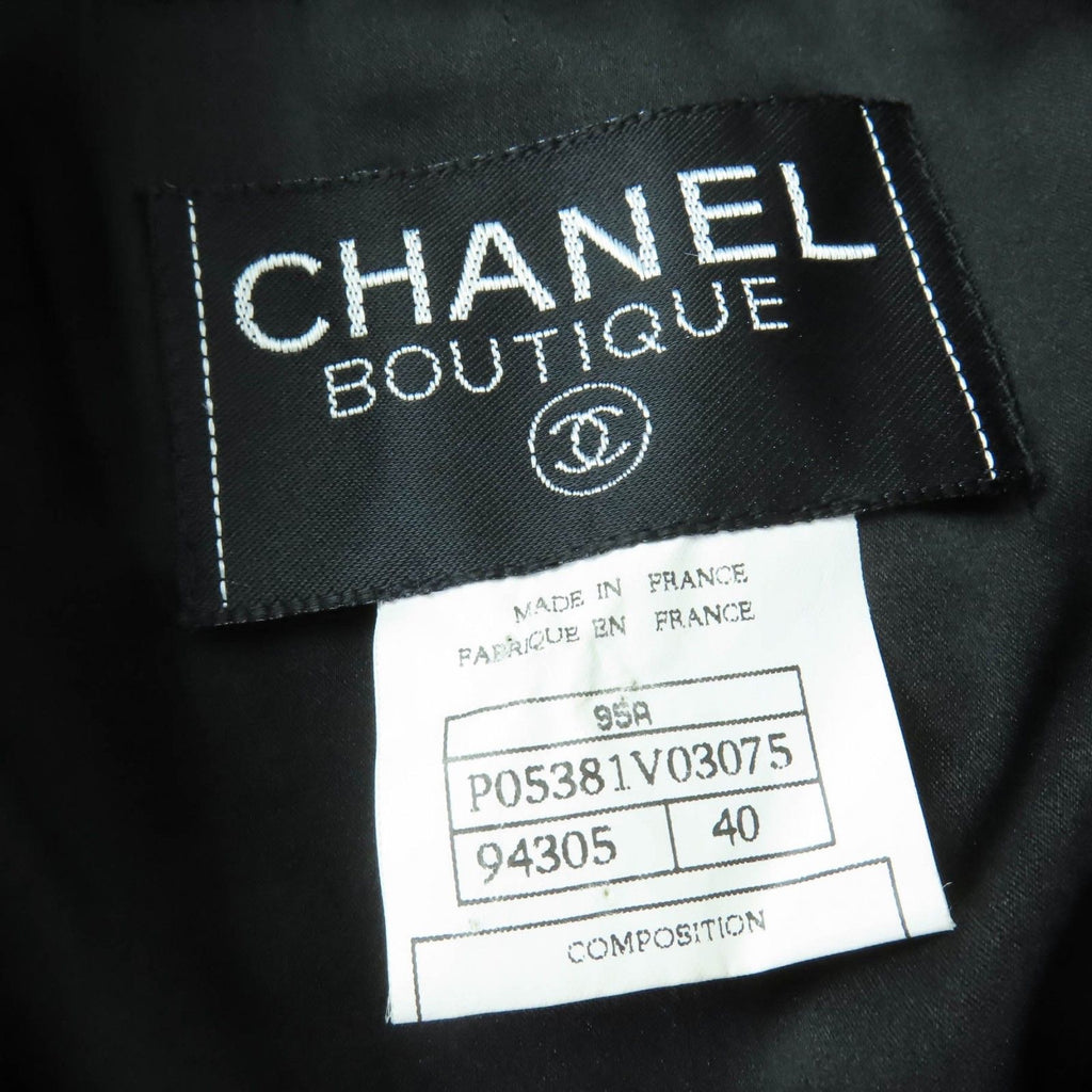 CHANEL Vintage 95A 100% Wool Coco Button Jacket & Skirt Setup Black P05381V03075 Size 40