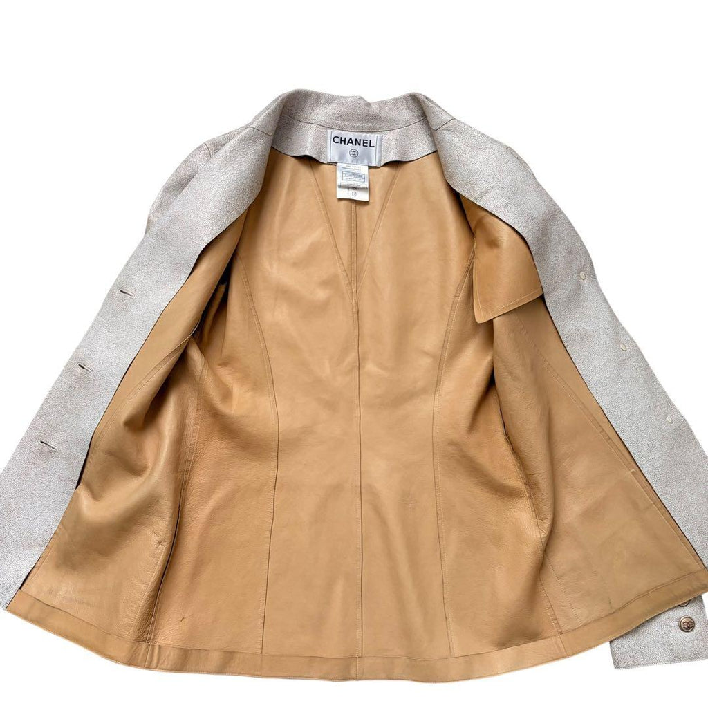 CHANEL 03P Lambskin Leather Jacket Coco Mark Gold Button