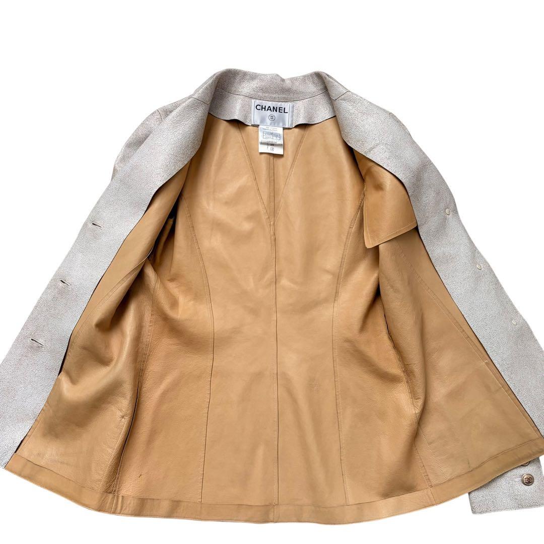 CHANEL 03P Lambskin Leather Jacket Coco Mark Gold Button