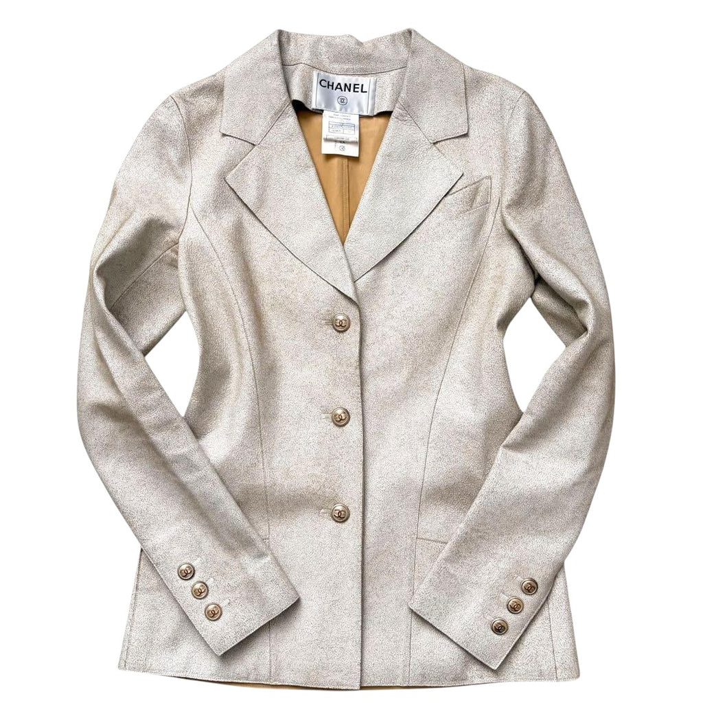 CHANEL 03P Lambskin Leather Jacket Coco Mark Gold Button