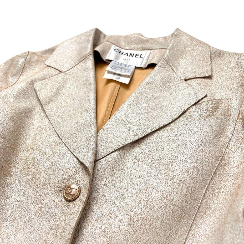 CHANEL 03P Lambskin Leather Jacket Coco Mark Gold Button