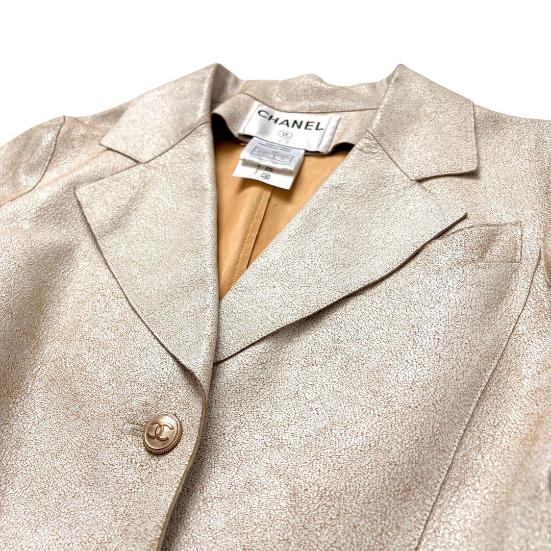 CHANEL 03P Lambskin Leather Jacket Coco Mark Gold Button