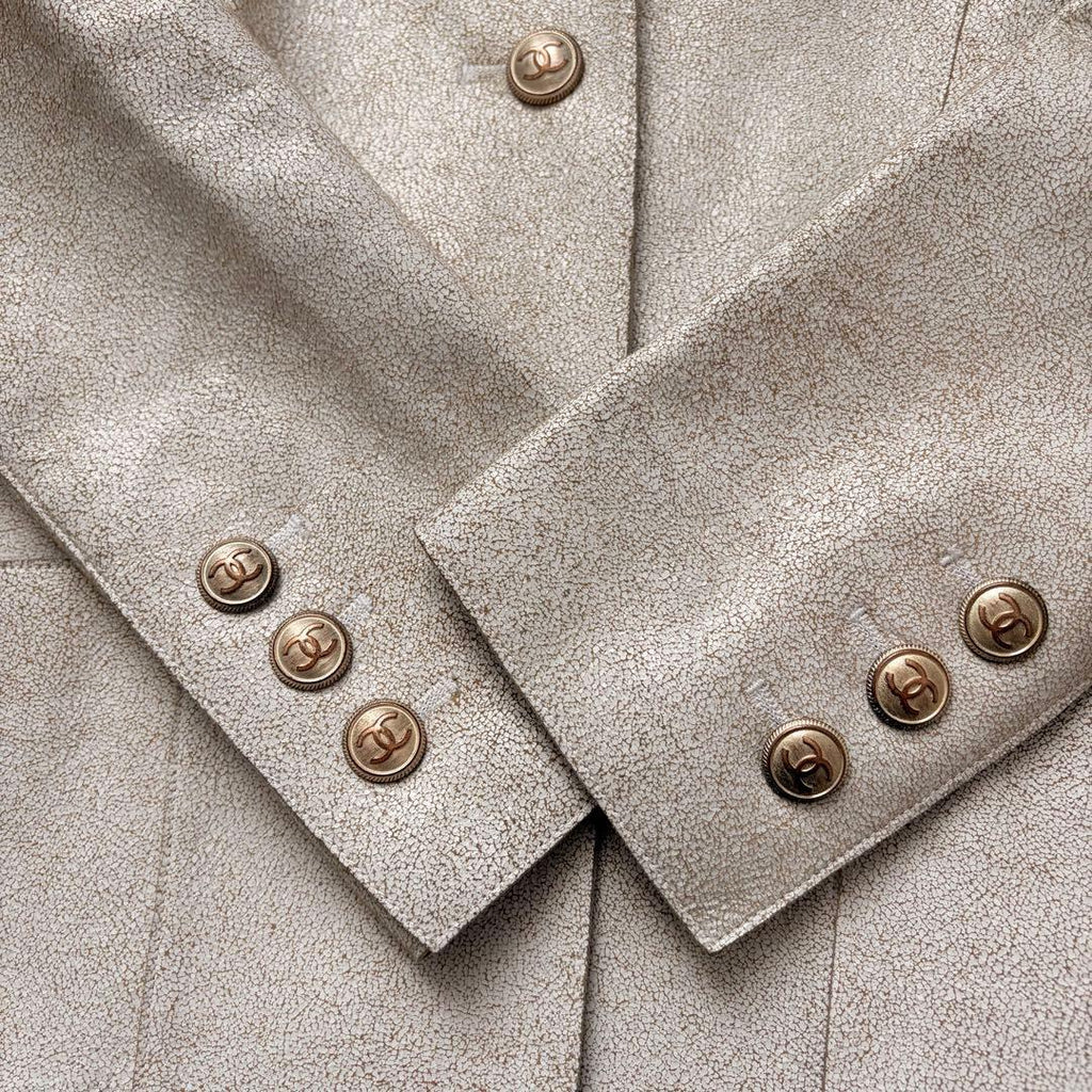 CHANEL 03P Lambskin Leather Jacket Coco Mark Gold Button