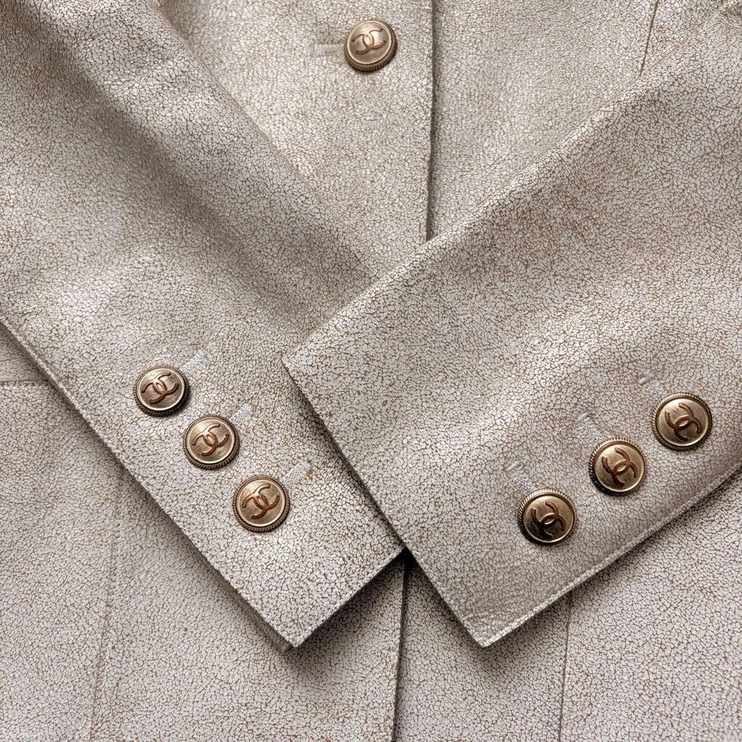 CHANEL 03P Lambskin Leather Jacket Coco Mark Gold Button