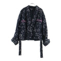 CHANEL 24SS Tweed Sequin Jacket with Belt CC Logo Button Size 34