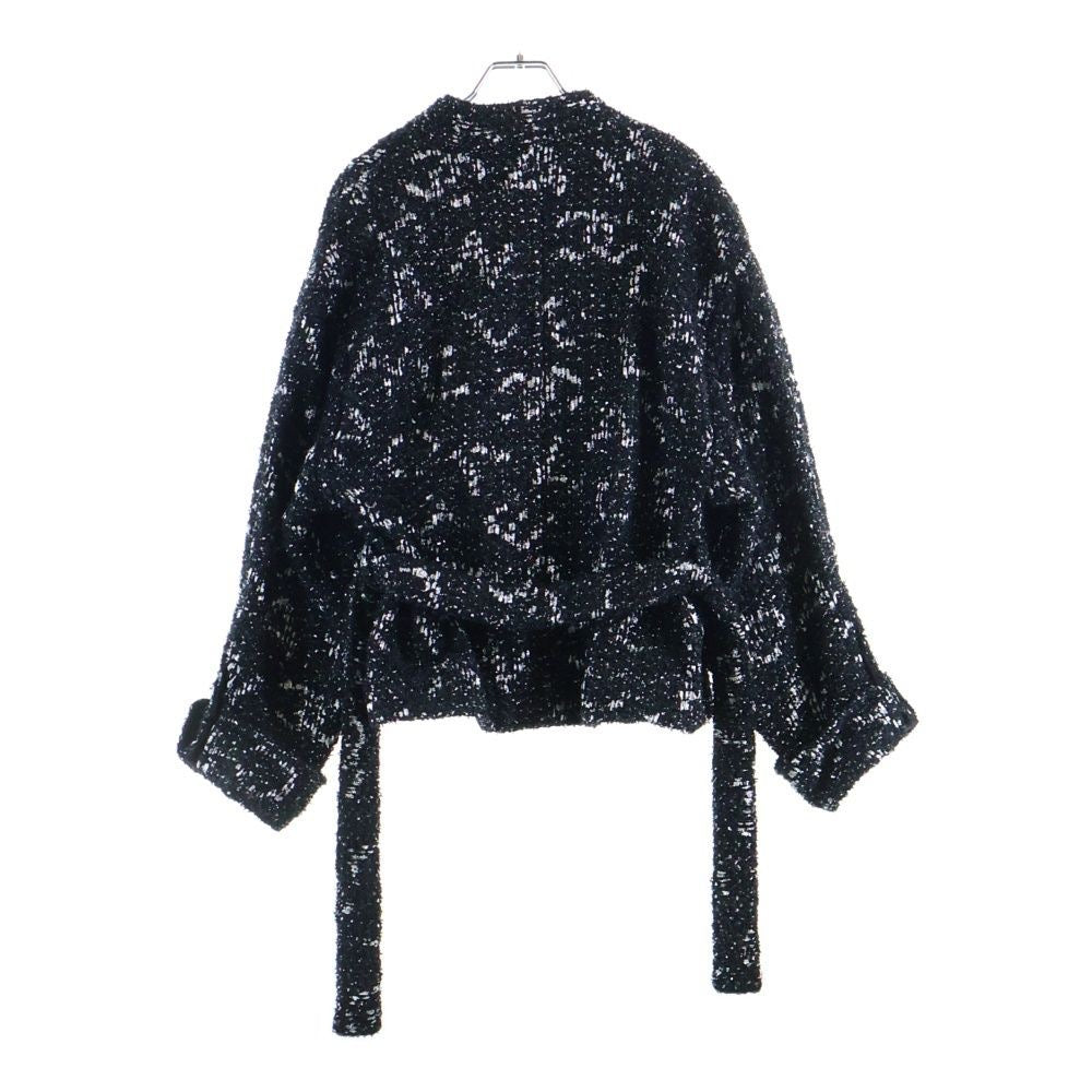 CHANEL 24SS Tweed Sequin Jacket with Belt CC Logo Button Size 34