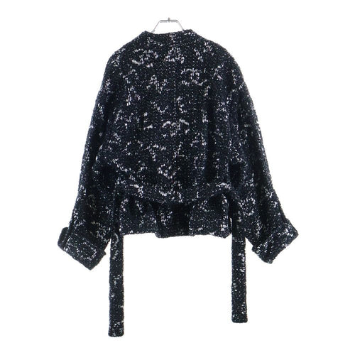 CHANEL 24SS Tweed Sequin Jacket with Belt CC Logo Button Size 34
