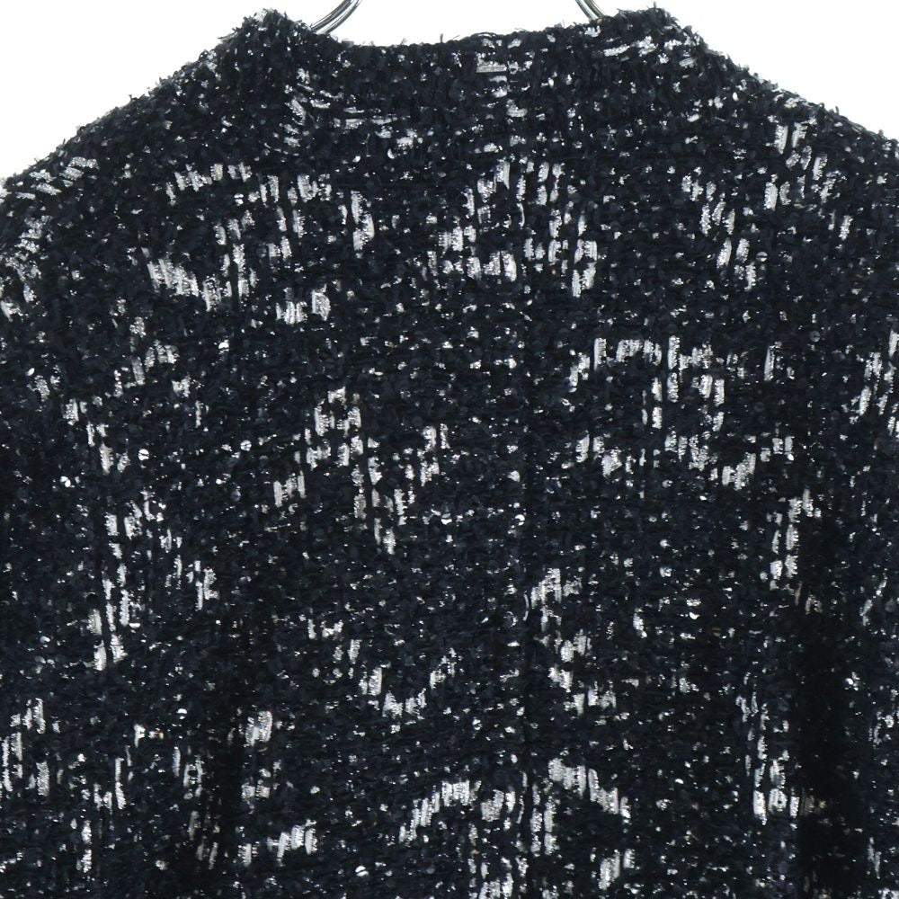 CHANEL 24SS Tweed Sequin Jacket with Belt CC Logo Button Size 34