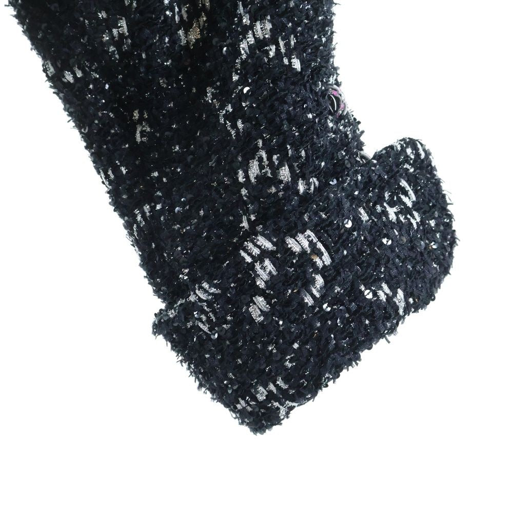 CHANEL 24SS Tweed Sequin Jacket with Belt CC Logo Button Size 34