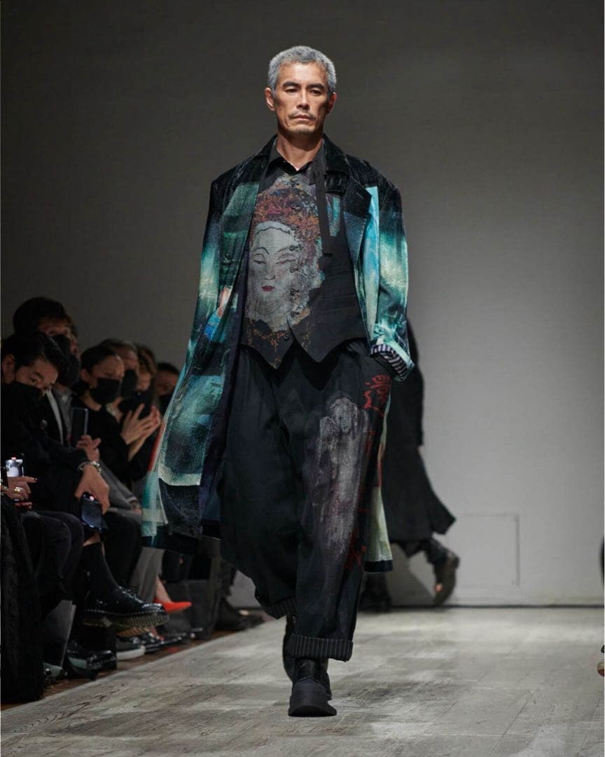 Yohji Yamamoto Dead Sea Print Jacket Chester Coat with Detachable Shirt Collar