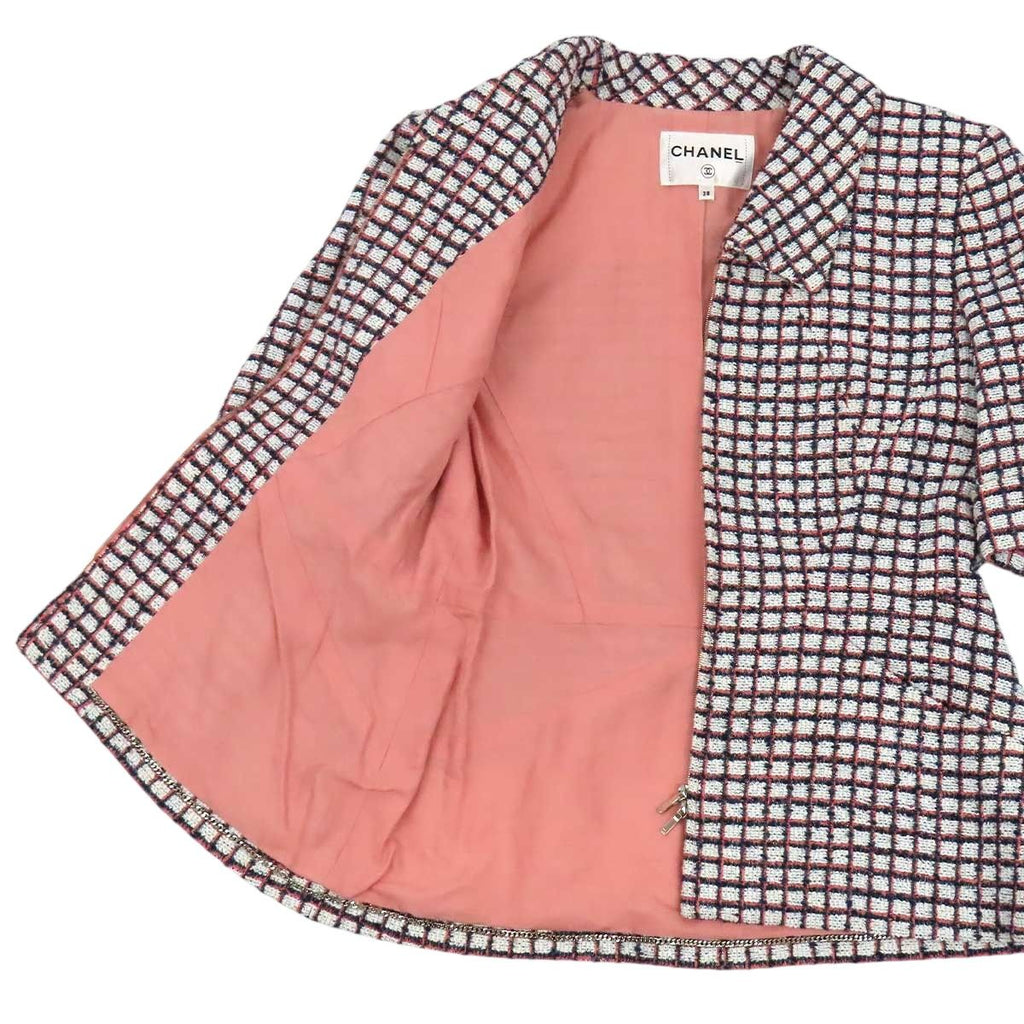 CHANEL Coco Mark Tweed Zip-Up Jacket P60834V46257 Size 38