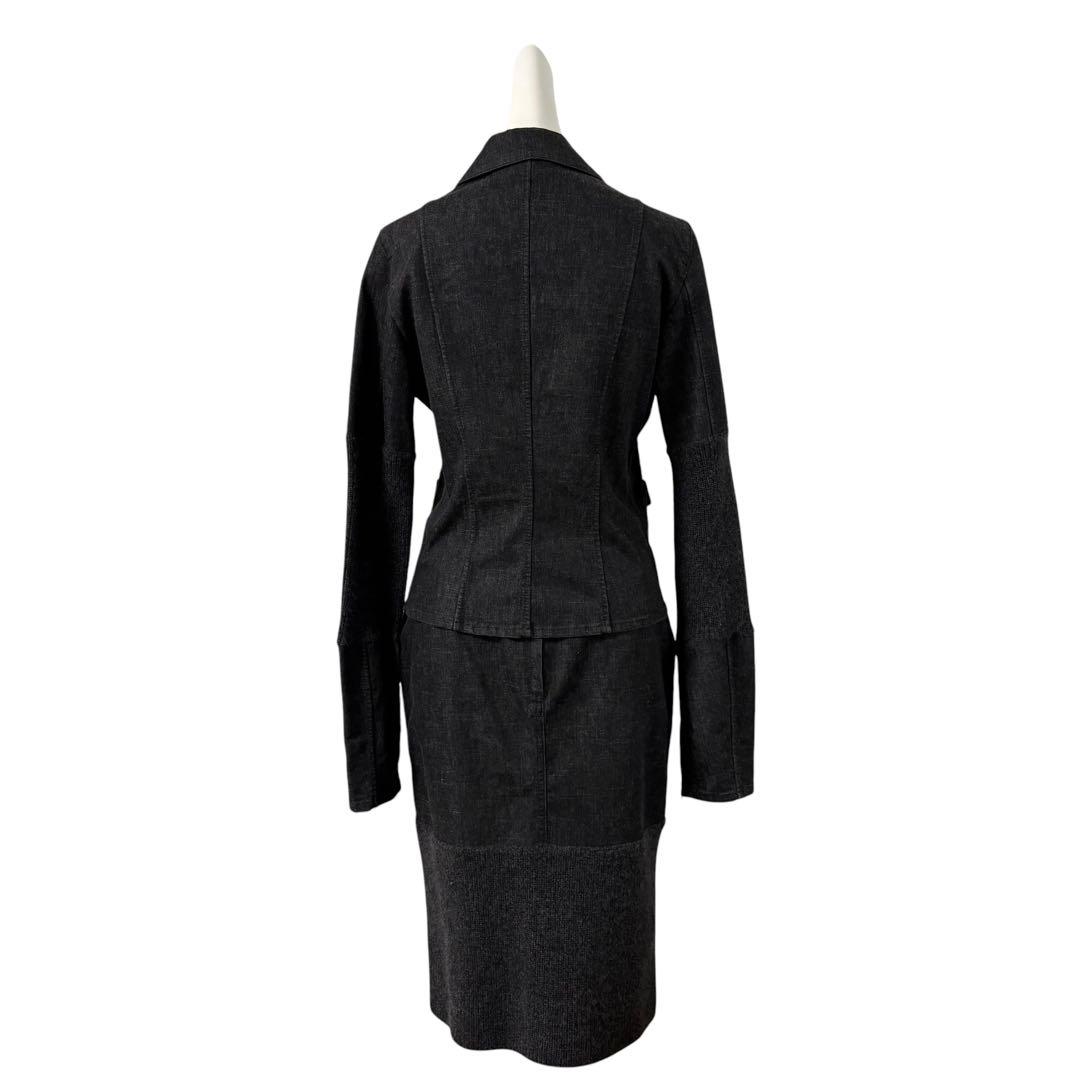 CHANEL 03A Denim Cashmere Setup Jacket & Skirt Coco Button Size 38