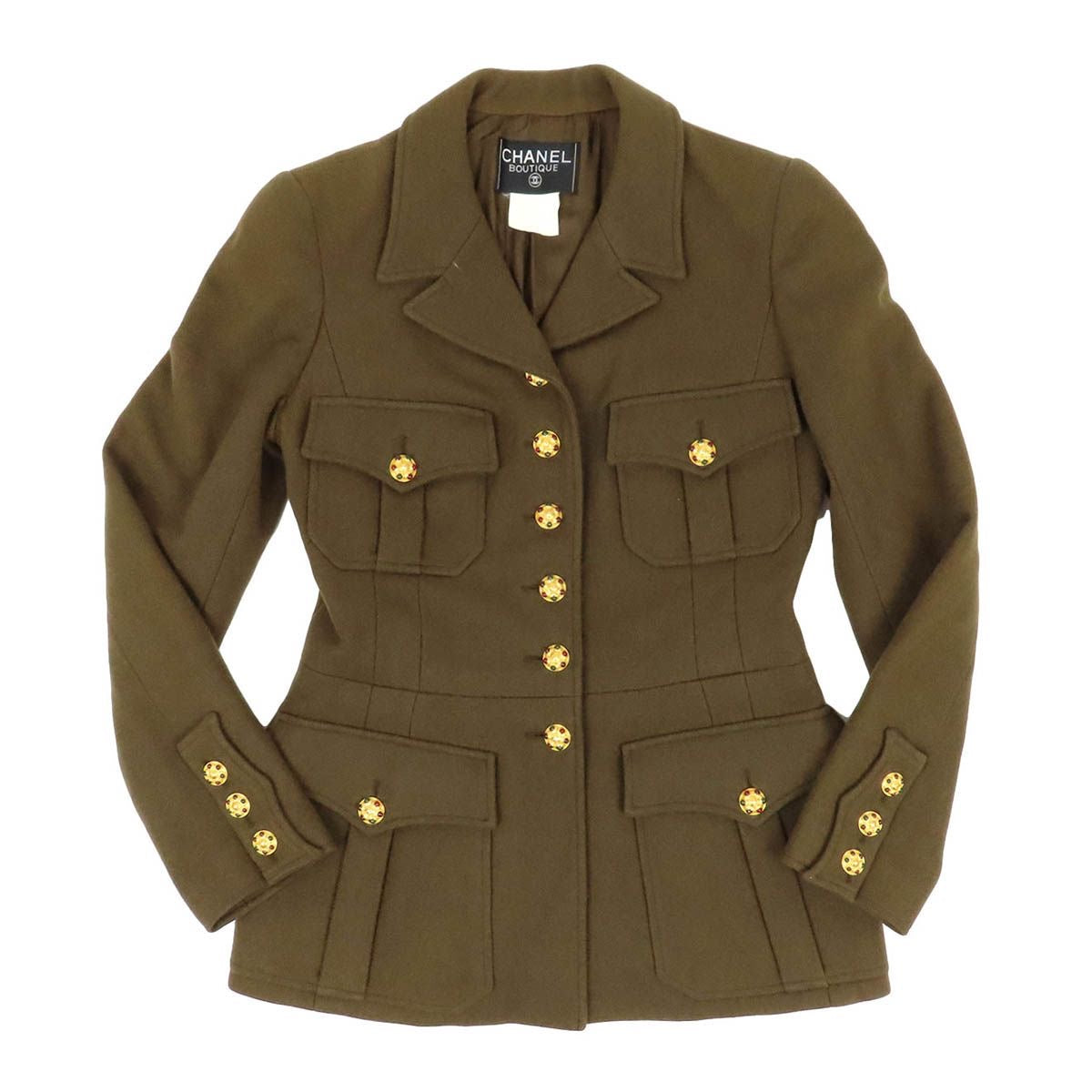 CHANEL Coco Mark Gripoix Button Jacket Size 40 Khaki P08292V05085