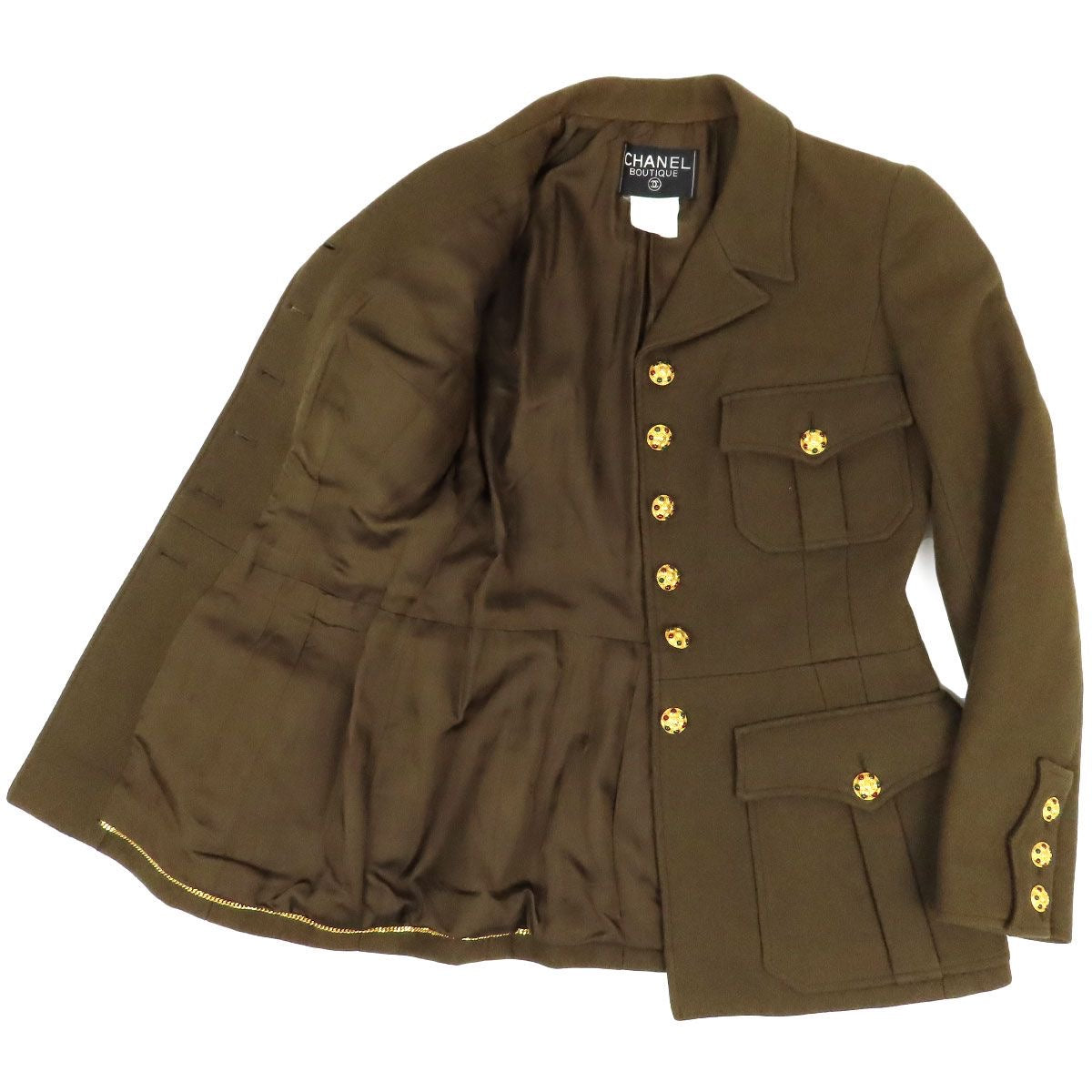 CHANEL Coco Mark Gripoix Button Jacket Size 40 Khaki P08292V05085