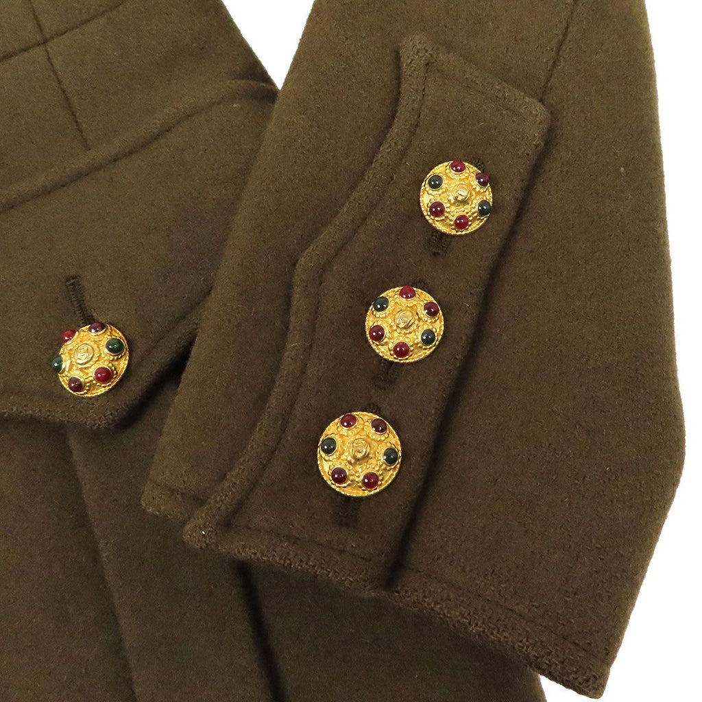 CHANEL Coco Mark Gripoix Button Jacket Size 40 Khaki P08292V05085