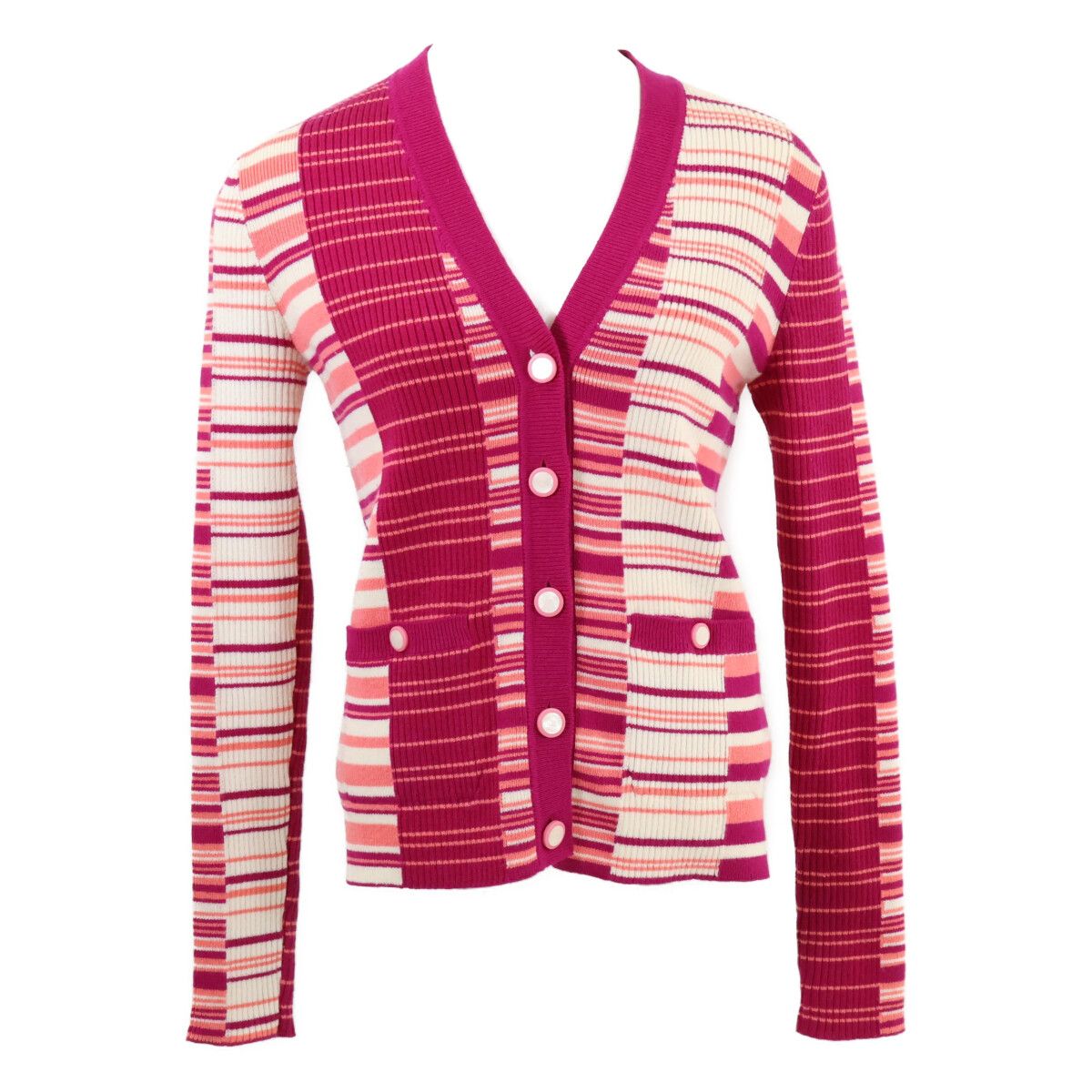 CHANEL Border Cashmere Blend Knit Cardigan P62210K47538 / Size 34