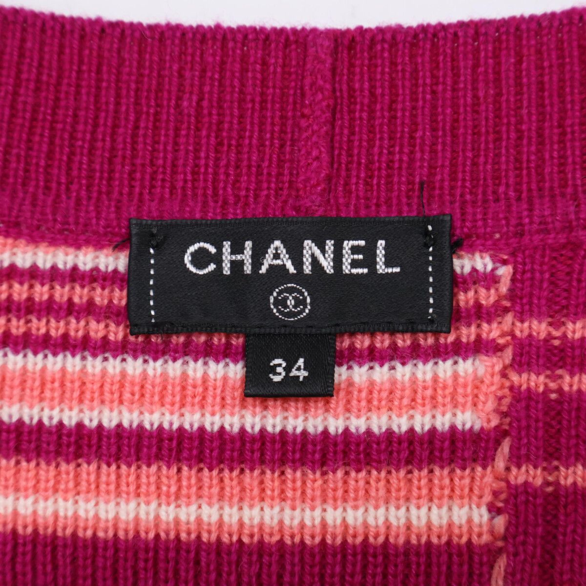 CHANEL Border Cashmere Blend Knit Cardigan P62210K47538 / Size 34