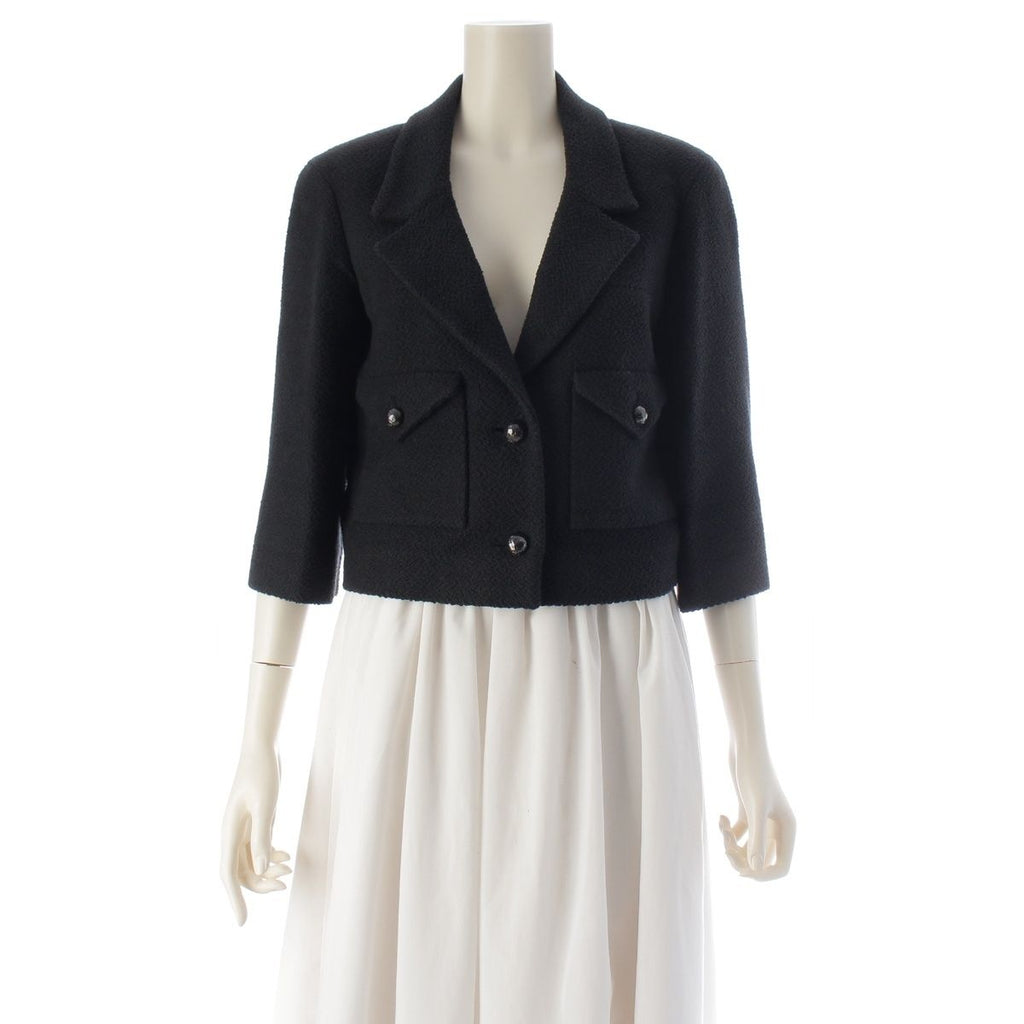 CHANEL Cotton Silk Coco Mark Coco Button Cropped Tailored Jacket P43652 Black / Size 36