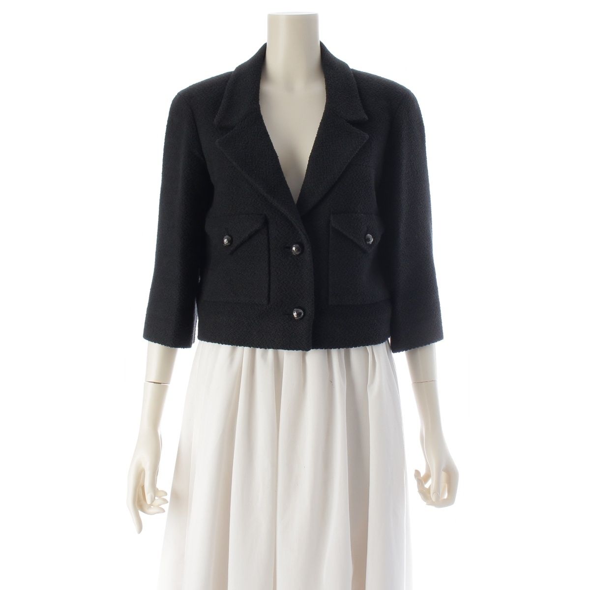 CHANEL Cotton Silk Coco Mark Coco Button Cropped Tailored Jacket P43652 Black / Size 36