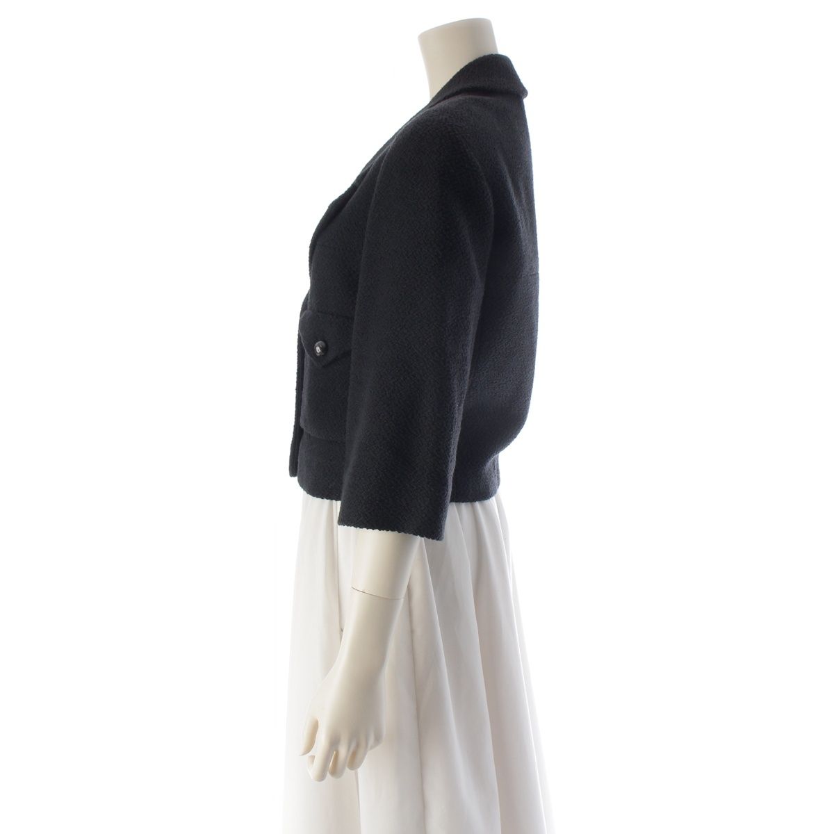 CHANEL Cotton Silk Coco Mark Coco Button Cropped Tailored Jacket P43652 Black / Size 36