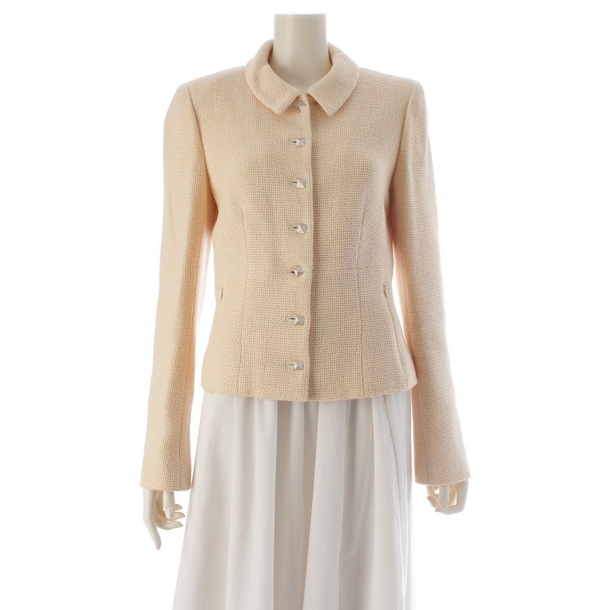 CHANEL 2003 Wool Silk Coco Mark Stud Button Tailored Jacket P22101 Ivory / Size 38