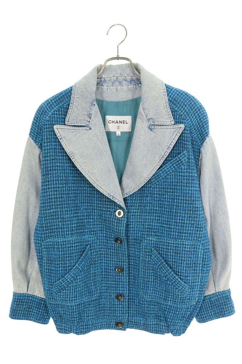 CHANEL Tweed Denim Blouson P72346V63980 Size 36
